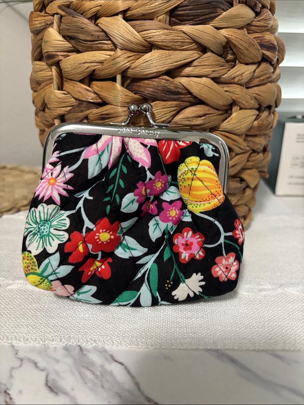 Vera Bradley Floral Black Clasp Coin Purse